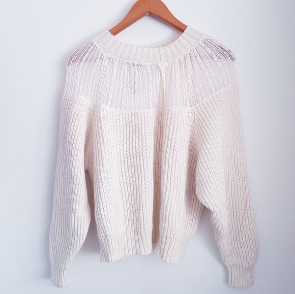ZARA Cream Lace Yoke Wool Blend Knit Sweater - Picture 12 of 13